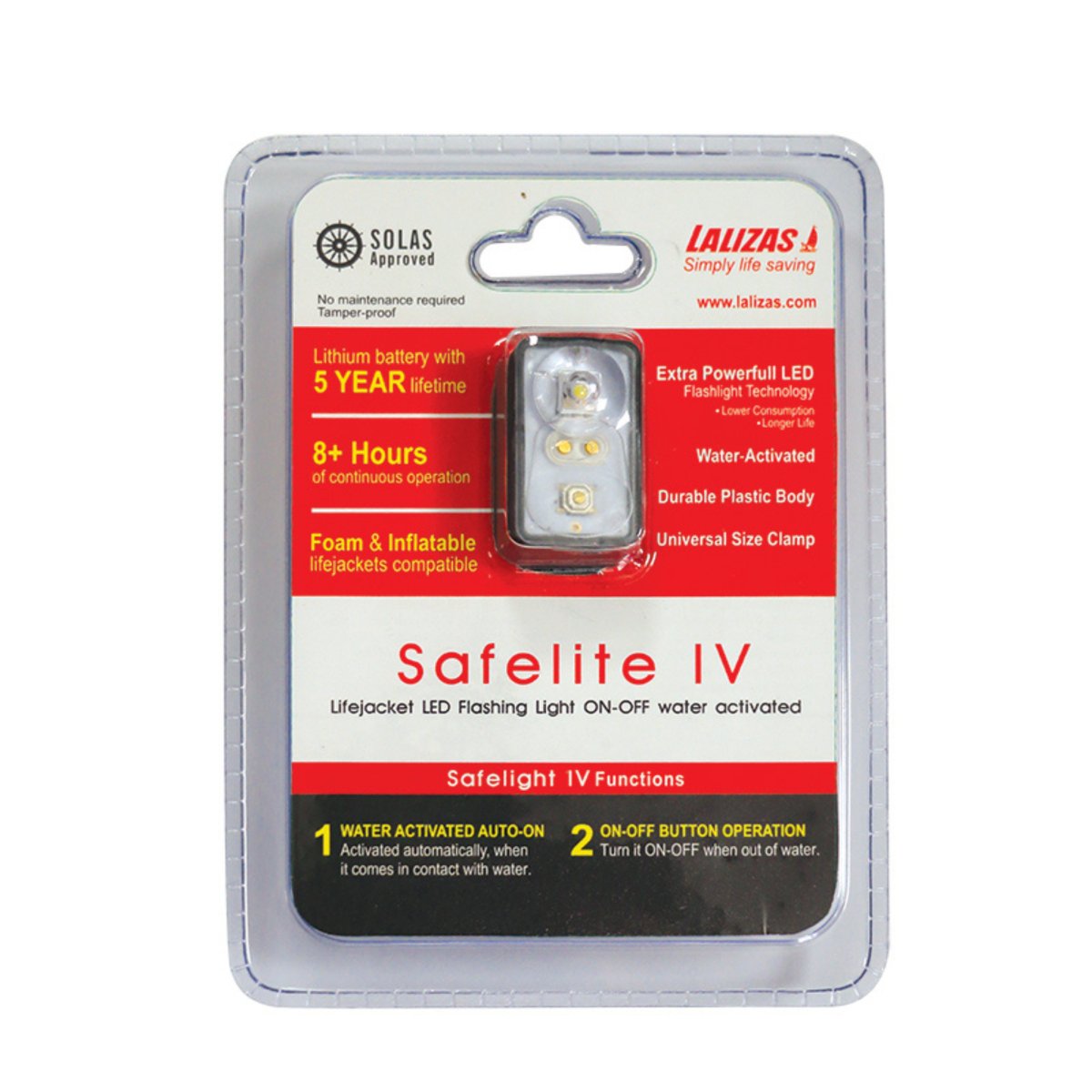 LALIZAS Lifejacket LED flashing light "Safelite IV" ON - OFF water activated, USCG, SOLAS/MED - Life Raft Professionals