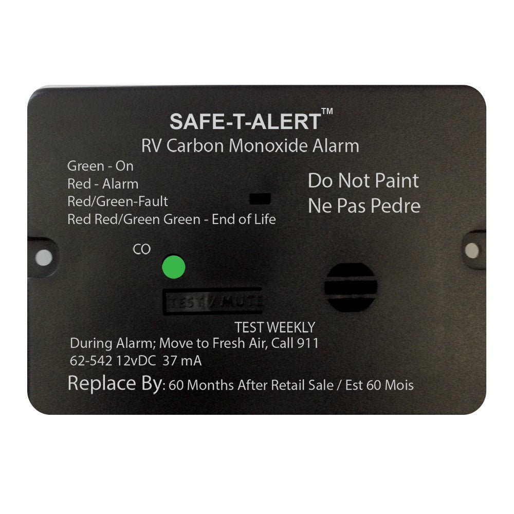 Safe - T - Alert 62 Series Carbon Monoxide Alarm - 12V - RV Flush Mount - Black - Life Raft Professionals