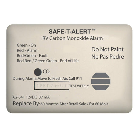 Safe - T - Alert 62 Series Carbon Monoxide Alarm - 12V - RV Surface Mount - White - Life Raft Professionals