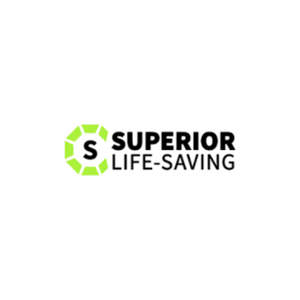 Superior Life-Saving logo - A black and green logo for a life-saving equipment company, featuring a stylized 'S' within a green ring.