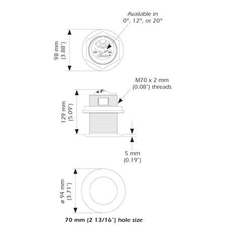 Airmar B75HW High Wide Chirp Transducer - 12 Degree Deadrise, 600W Thru Hull - Life Raft Professionals