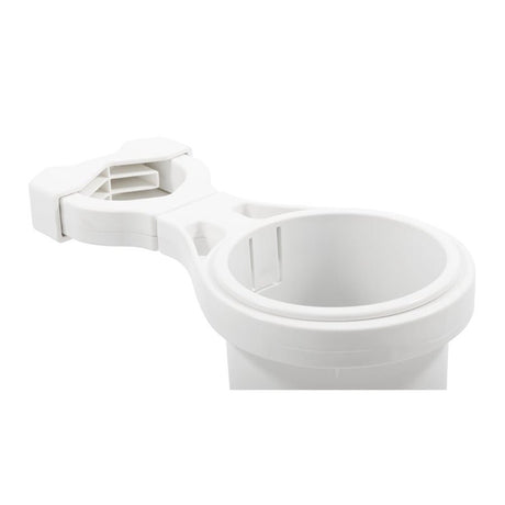 Camco Clamp-On Rail Mounted Cup Holder - Small for Up to 1-1/4" Rail - White - Life Raft Professionals