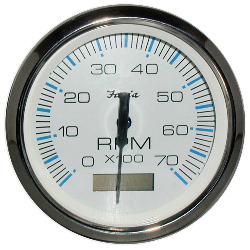 Faria Chesapeake White SS 4" Tachometer w/Hourmeter - 7000 RPM (Gas) (Outboard) [33840] - Life Raft Professionals