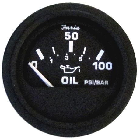 Faria Euro Black 2" Oil Pressure Gauge (100 PSI) [12845] - Life Raft Professionals