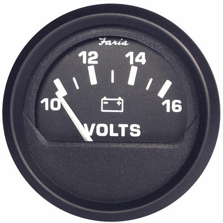 Faria Euro Black 2" Voltmeter (10-16 V) [12821] - Life Raft Professionals