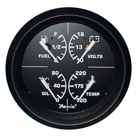 Faria Euro Black 4" Multifunction Gauge - Volt/Fuel/Oil/Water Temperature [32851] - Life Raft Professionals