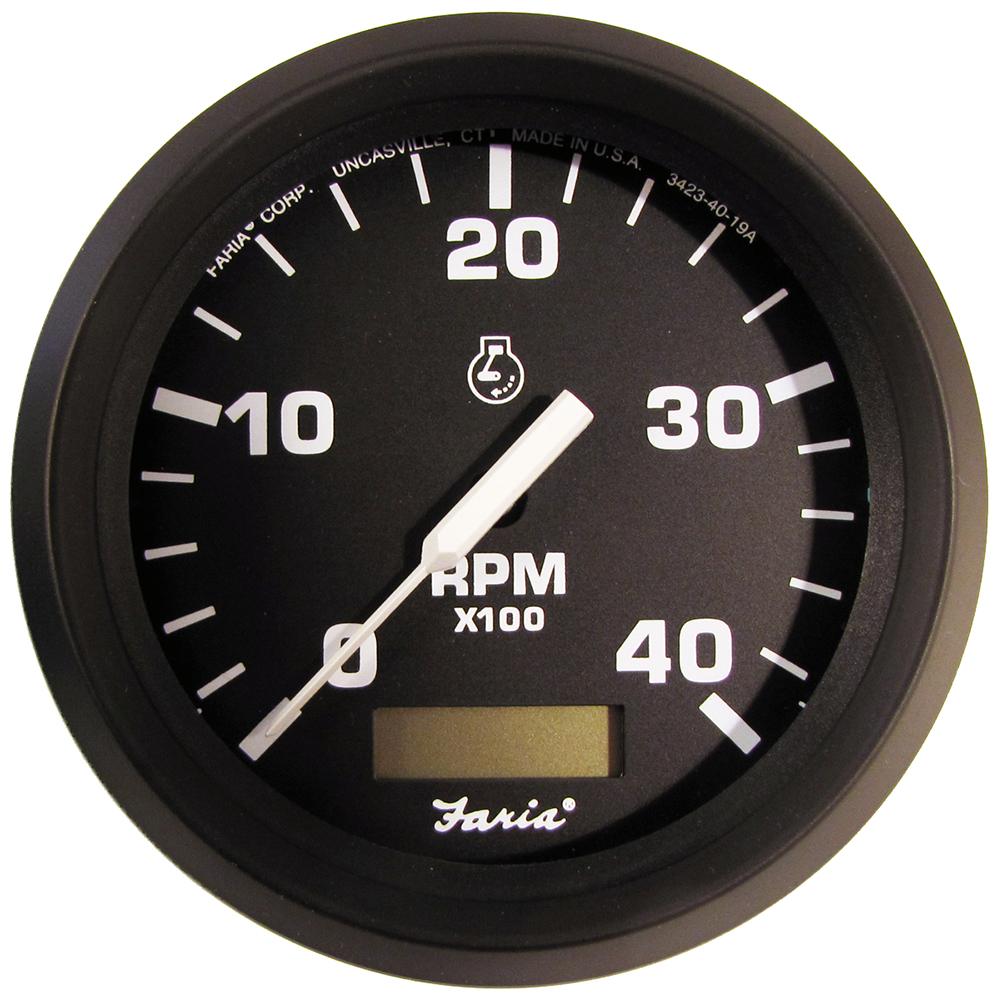 Faria Euro Black 4" Tachometer w/Hourmeter (4000 RPM) (Diesel)(Mech. Takeoff Var. Ratio Alt.) [32834] - Life Raft Professionals