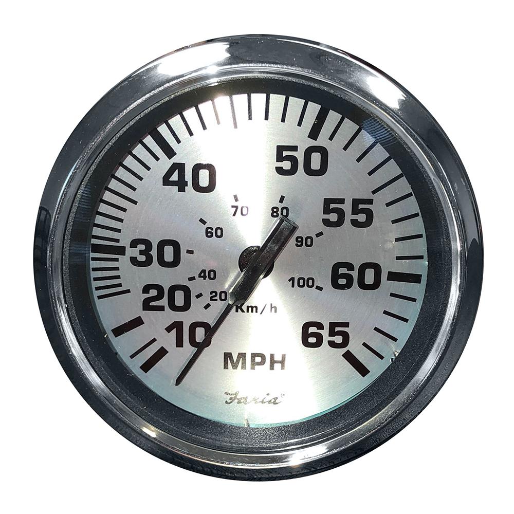 Faria Spun Silver 4" Speedometer - 65 MPH (Pitot) [36010] - Life Raft Professionals