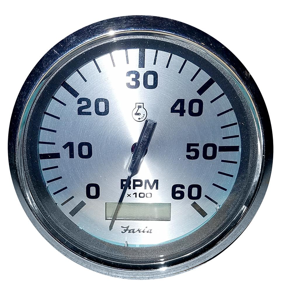 Faria Spun Silver 4" Tachometer w/Hourmeter (6000 RPM) (Gas Inboard) [36032] - Life Raft Professionals