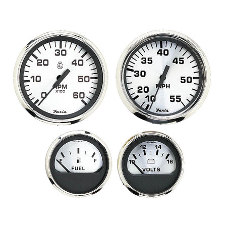 Faria Spun Silver Box Set of 4 Gauges f/Outboard Engines - Speedometer, Tach, Voltmeter Fuel Level [KTF0182] - Life Raft Professionals