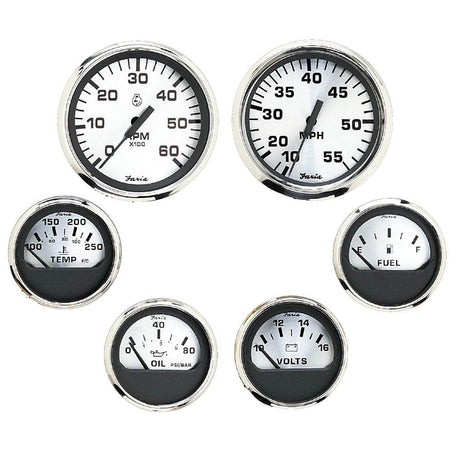 Faria Spun Silver Box Set of 6 Gauges f/ Inboard Engines - Speed, Tach, Voltmeter, Fuel Level, Water Temperature Oil [KTF0184] - Life Raft Professionals