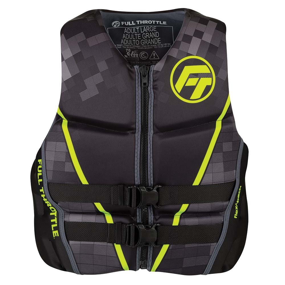 Full Throttle Mens Rapid-Dry Flex-Back Life Jacket - M - Black/Green [142500-400-030-22] - Life Raft Professionals