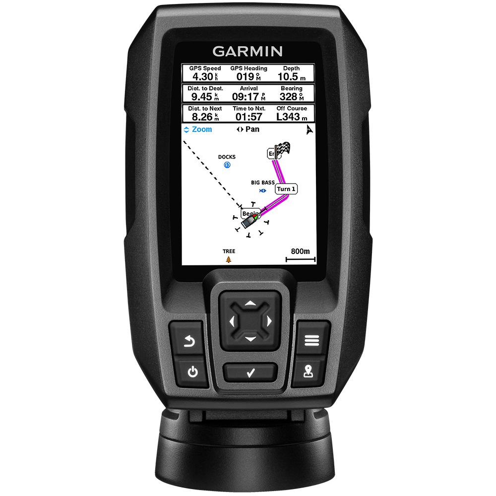 Garmin STRIKER 4 Fishfinder Worldwide Version w/77/200kHz - 4-Pin Transducer w/Transom & Trolling Motor Mounts [010-01550-01] - Life Raft Professionals