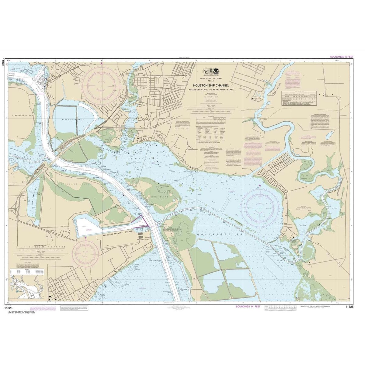 Historical NOAA Chart 11328: Houston Ship Channel Atkinson Island to Alexander Island - Life Raft Professionals