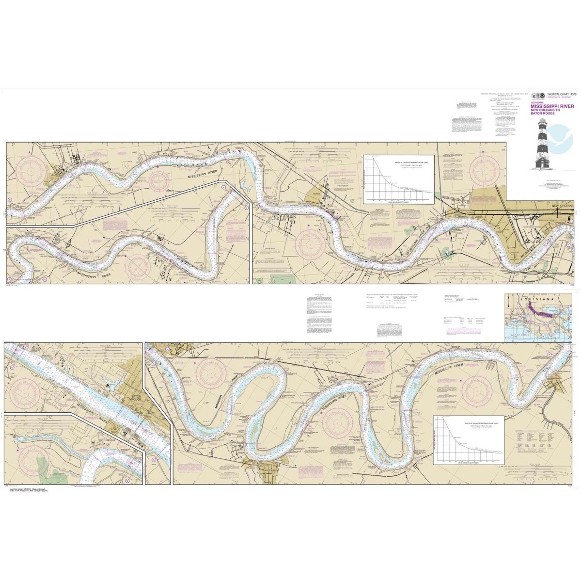 Historical NOAA Chart 11370: Mississippi River-New Orleans to Baton Rouge - Life Raft Professionals