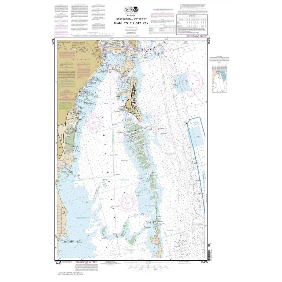 Historical NOAA Chart 11465: Intracoastal Waterway Miami to Elliot Key - Life Raft Professionals