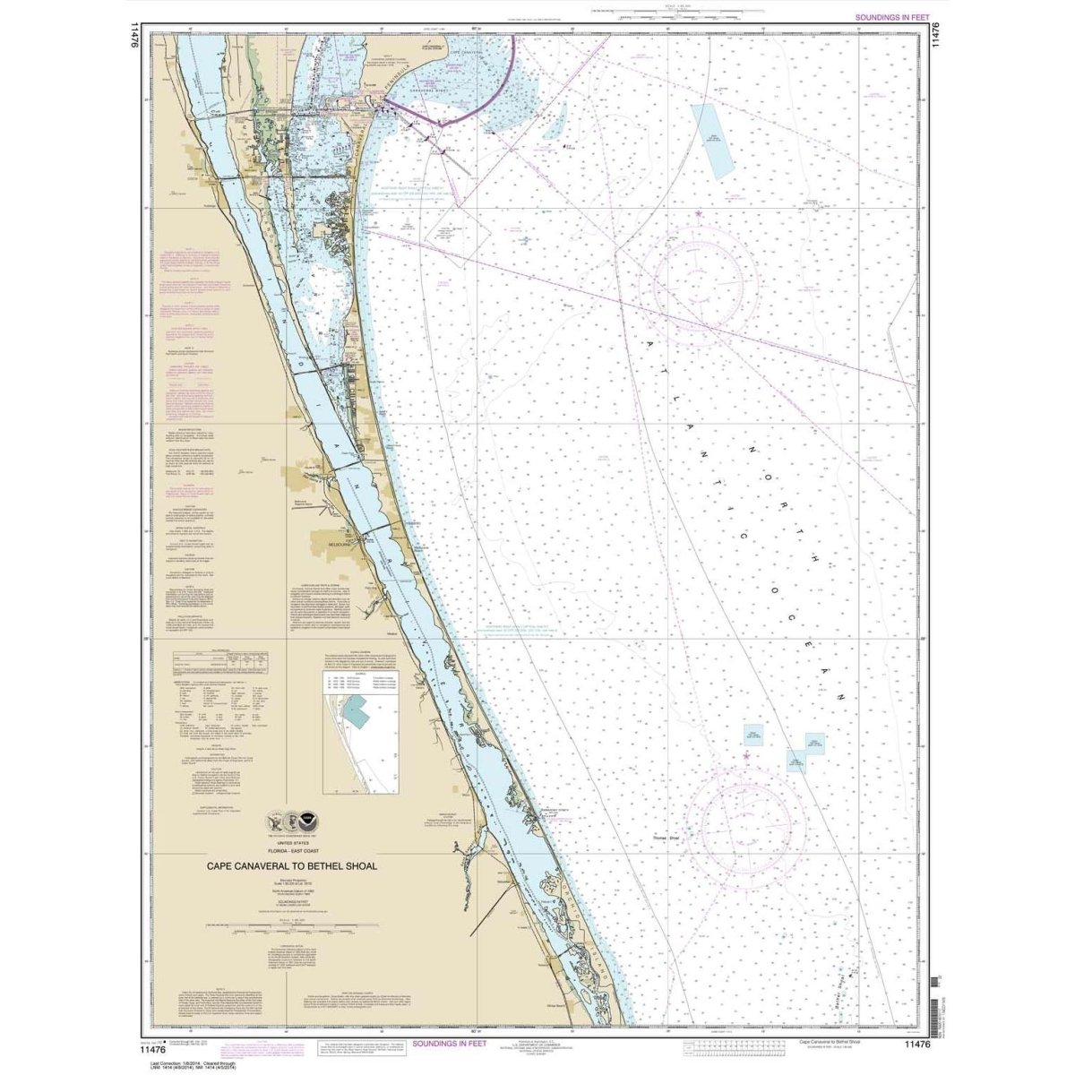 Historical NOAA Chart 11476: Cape Canaveral to Bethel Shoal - Life Raft Professionals