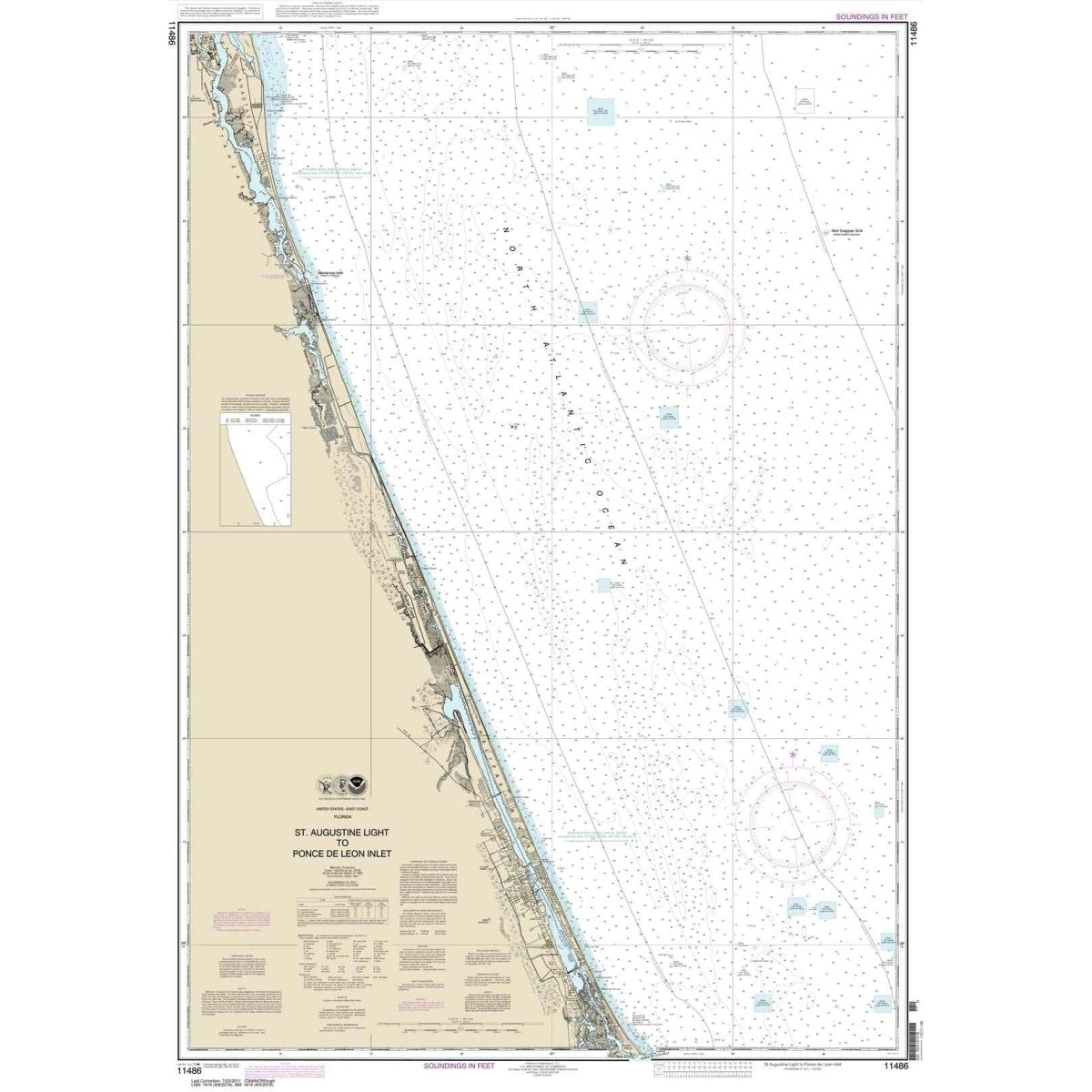 Historical NOAA Chart 11486: St. Augustine Light to Ponce de Leon Inlet - Life Raft Professionals