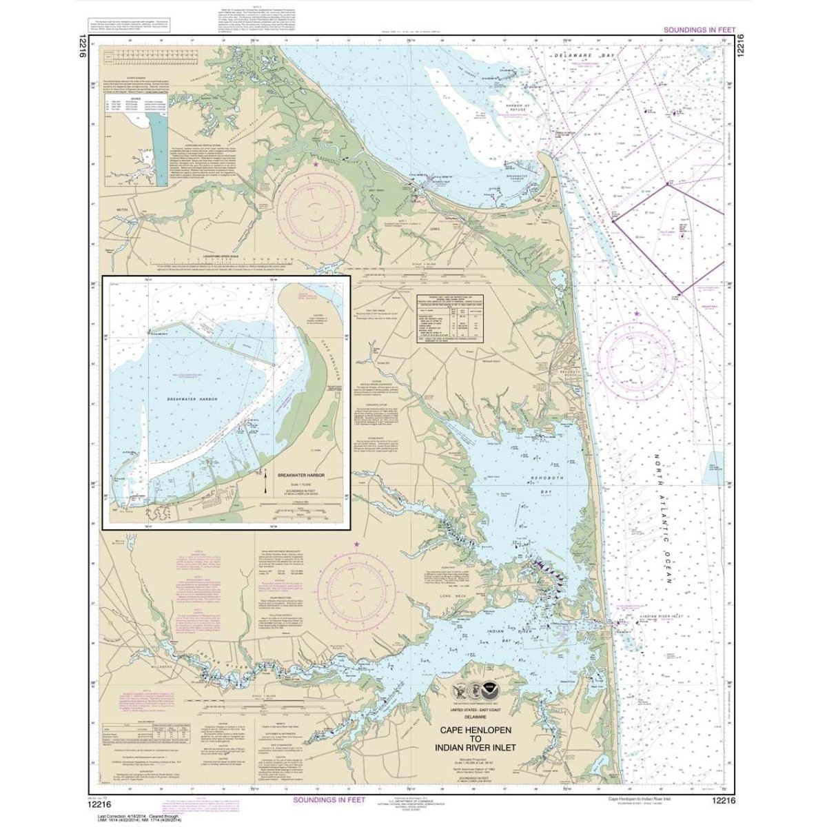 Historical NOAA Chart 12216: Cape Henlopen to Indian River Inlet; Breakwater Harbor - Life Raft Professionals