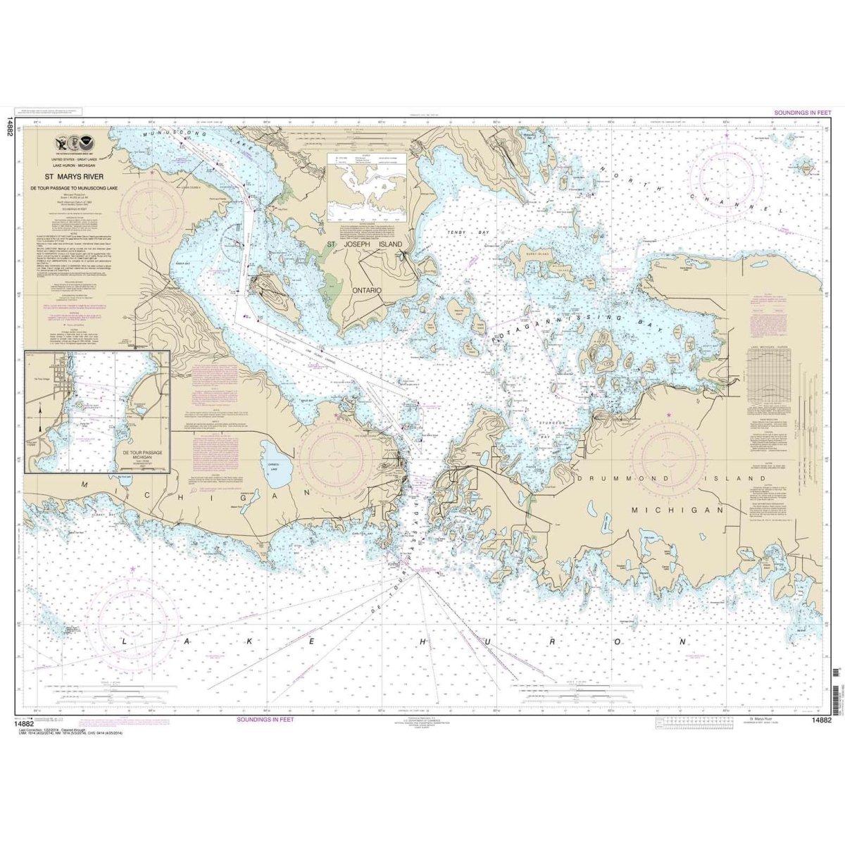 Historical NOAA Chart 14882: St. Mars River - Detour Passage to Munuscong Lake; Detour Passage - Life Raft Professionals