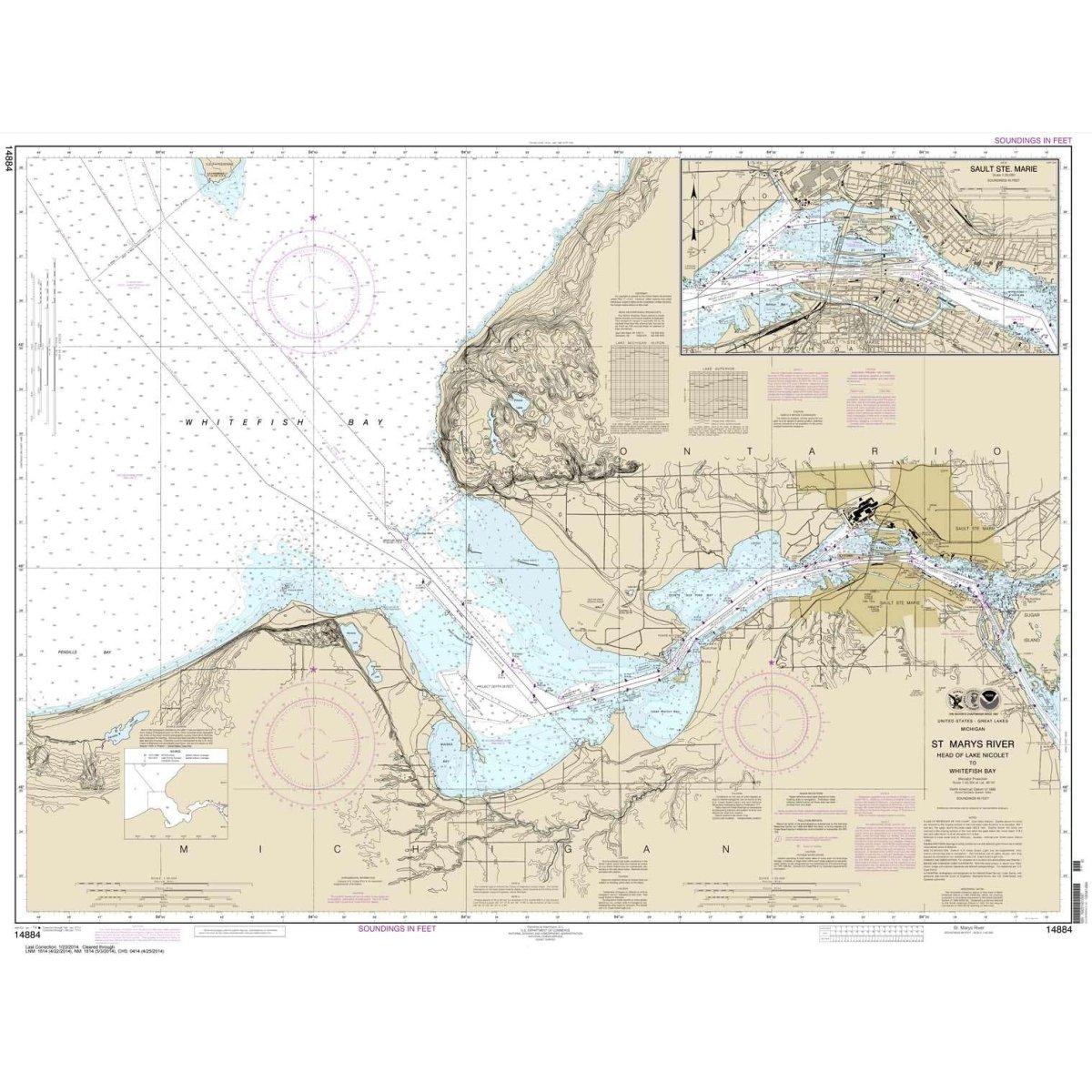 Historical NOAA Chart 14884: St. Marys River - Head of Lake Nicolet to Whitefish Bay; Sault Ste. Marie - Life Raft Professionals