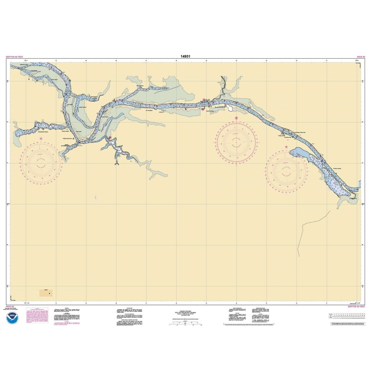 Historical NOAA Chart 14931: Grand River From Dermo Bayou To Bass River - Life Raft Professionals