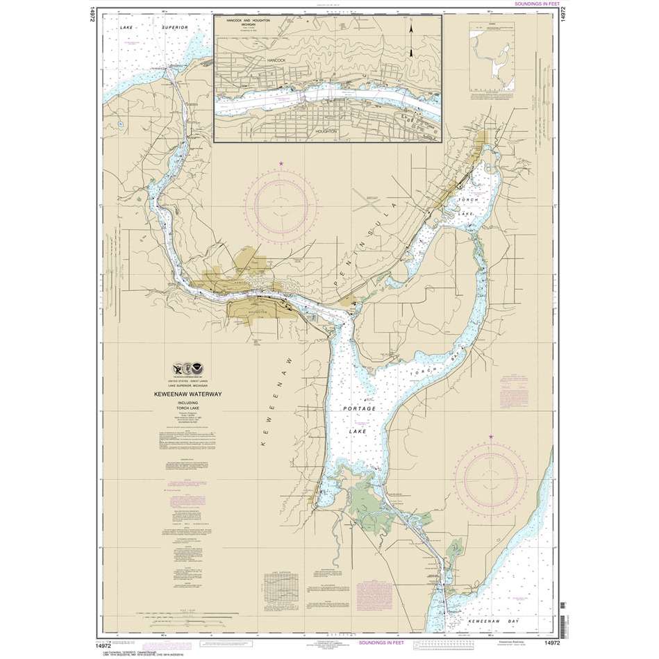 Historical NOAA Chart 14972: Keweenaw Waterway: including Torch Lake; Hancock and Houghton - Life Raft Professionals