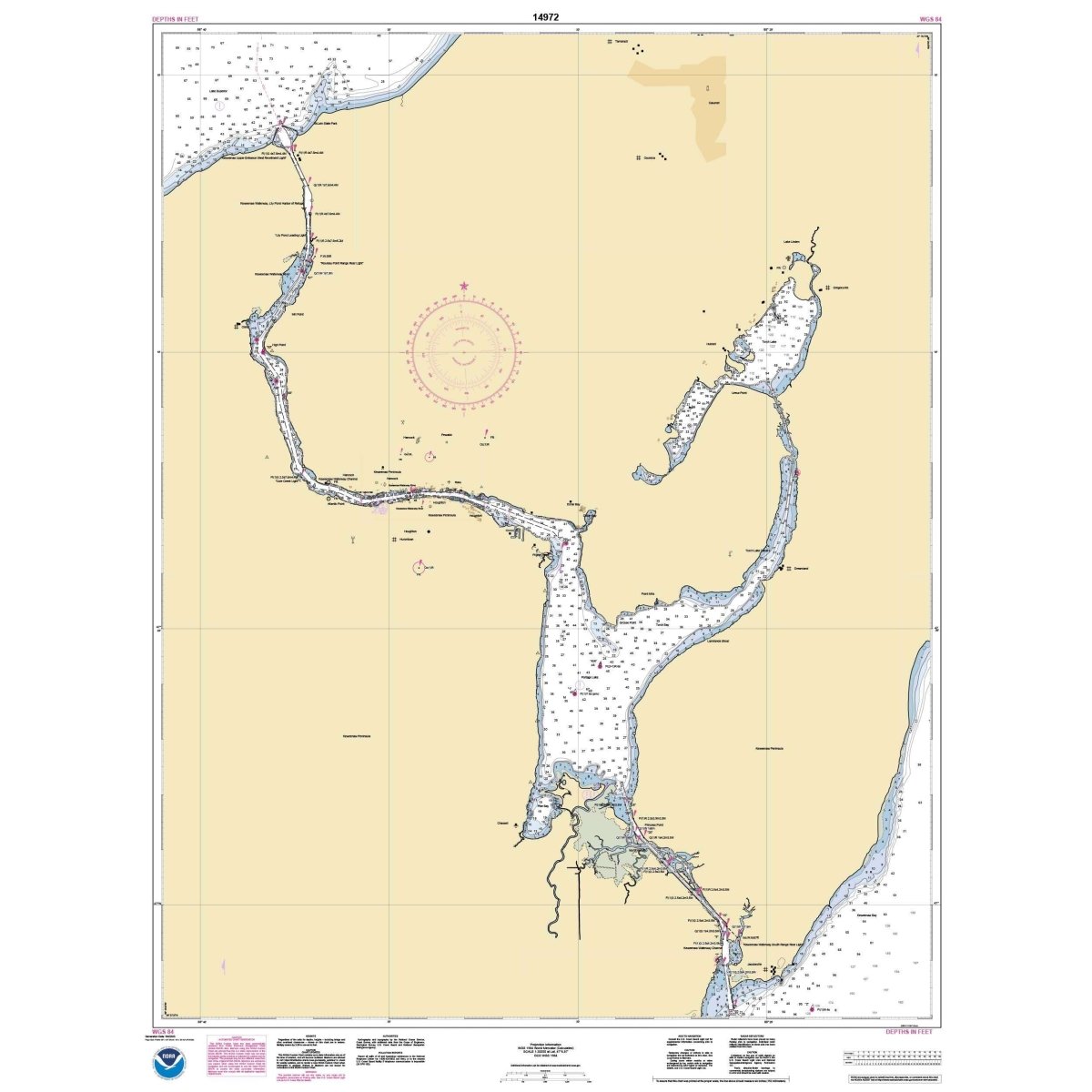 Historical NOAA Chart 14972: Keweenaw Waterway: including Torch Lake; Hancock and Houghton - Life Raft Professionals