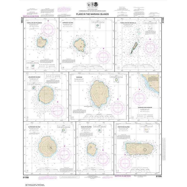 Historical NOAA Chart 81086: Plans in the Mariana Islands; Faraloon de Pajaros; Sarigan Island; Farallon de Medinilla; Ascuncion Island; Agrihan; Agrihan Anchorge; Alamagan Island; Guguan; Anatahan - Life Raft Professionals