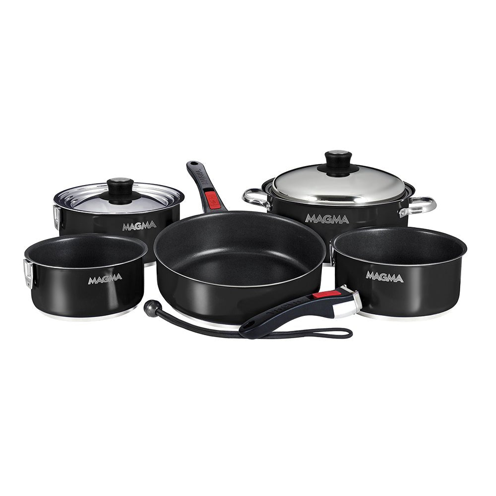 Magma Nestable 10 Piece Induction Non-Stick Enamel Finish Cookware Set - Jet Black - Life Raft Professionals