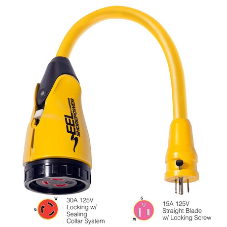 Marinco P15-30 EEL 30A-125V Female to 15A-125V Male Pigtail Adapter - Yellow - Life Raft Professionals