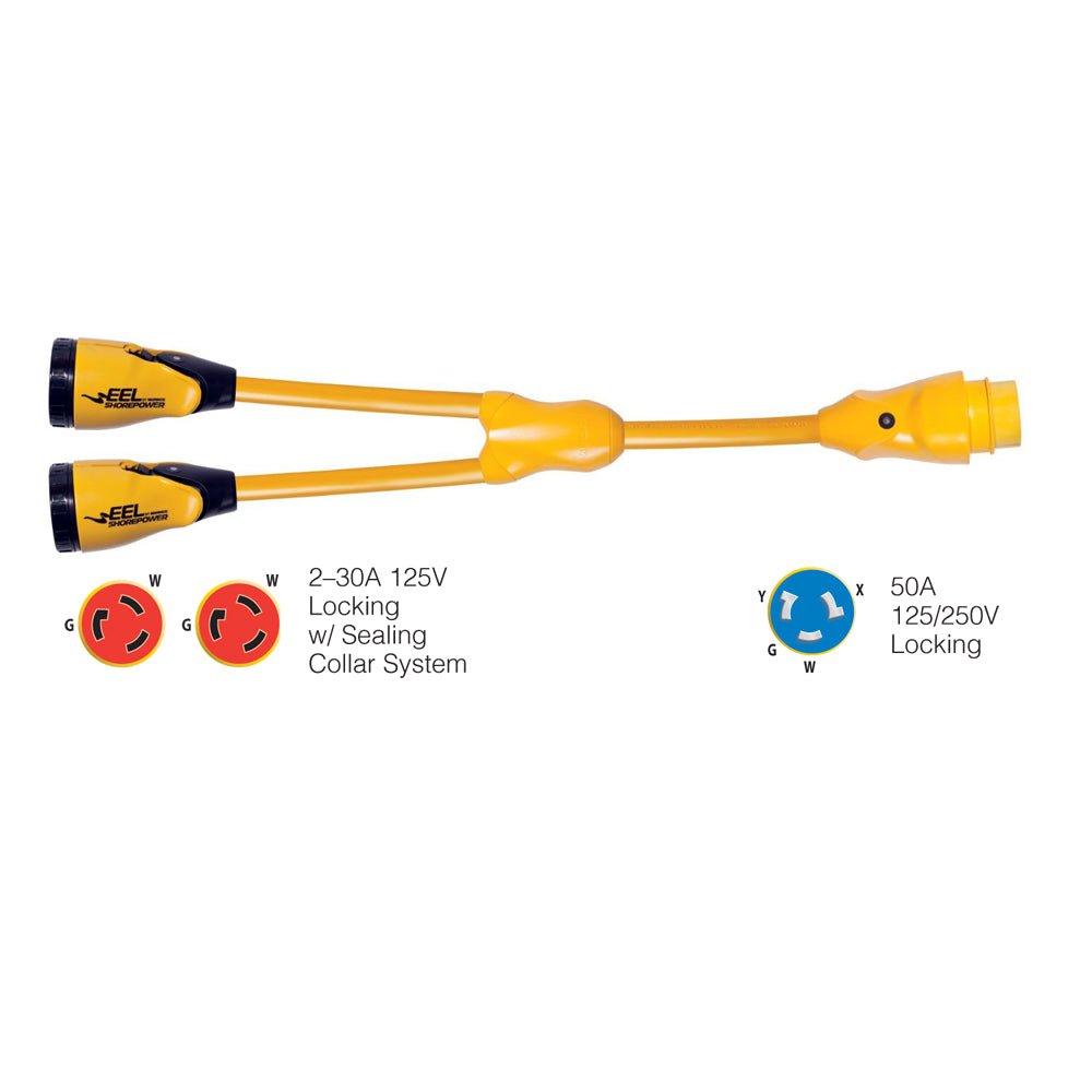 Marinco Y504-2-30 EEL (2)-30A-125V Female to (1)50A-125/250V Male "Y" Adapter - Yellow - Life Raft Professionals