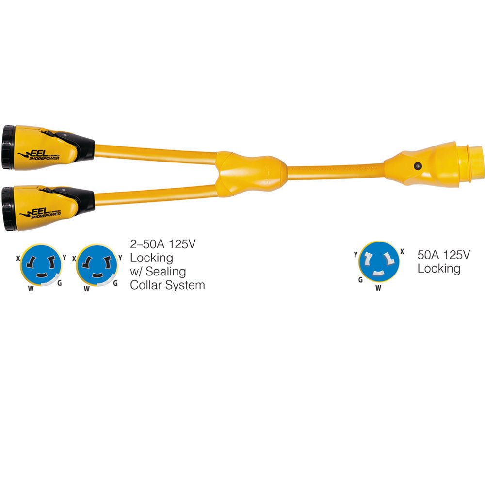 Marinco Y504-2-504 EEL (2)50A-125/250V Female to (1)50A-125/250V Male "Y" Adapter - Yellow - Life Raft Professionals