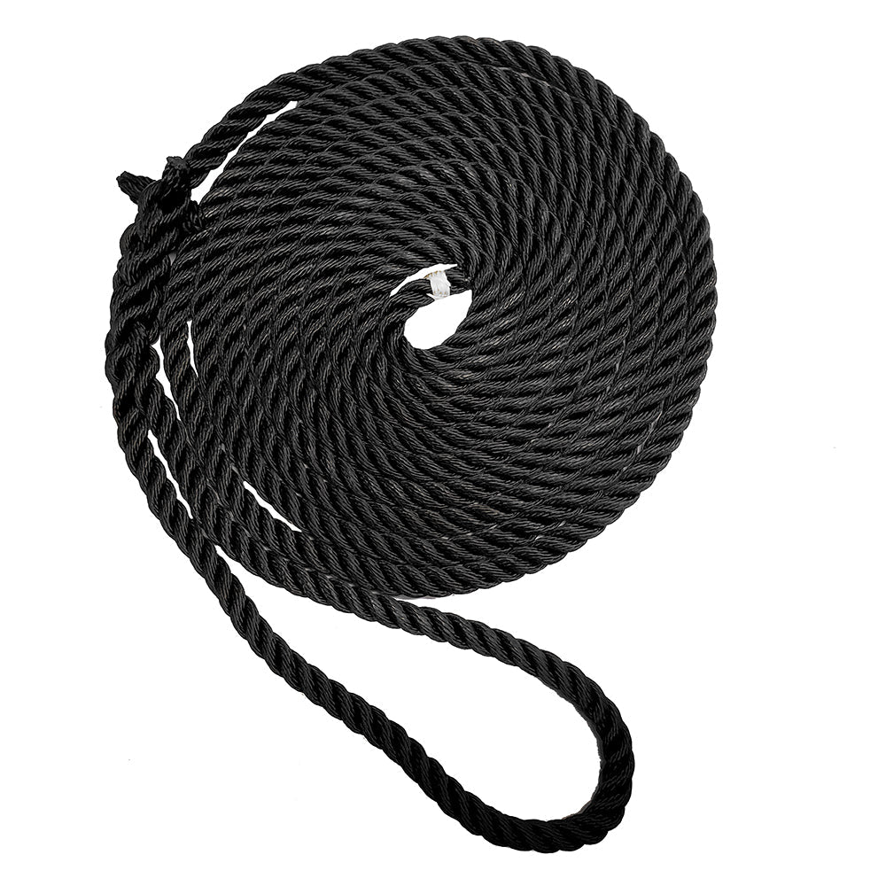 New England Ropes 3/4" Premium 3-Strand Dock Line - Black - 50 - Life Raft Professionals