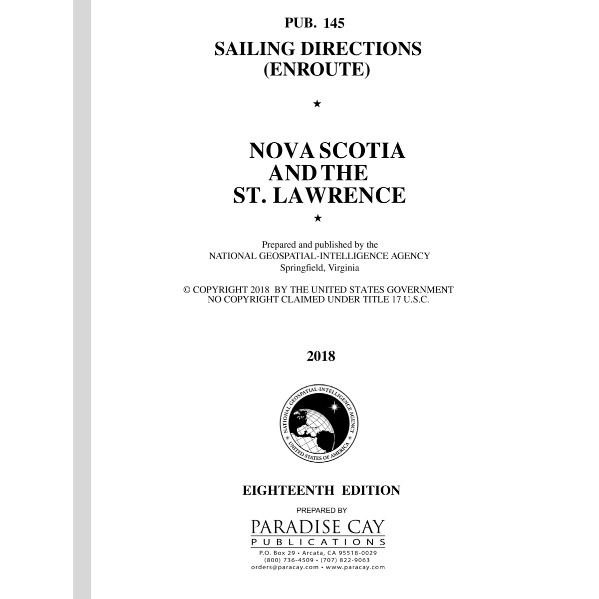 PUB 145 Sailing Directions Enroute: Nova Scotia and the St. Lawrence (Current Edition) - Life Raft Professionals