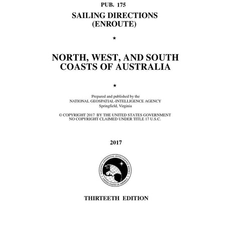 PUB 175 Sailing Directions Enroute: North, West, and South Coasts of Australia (Current Edition) - Life Raft Professionals