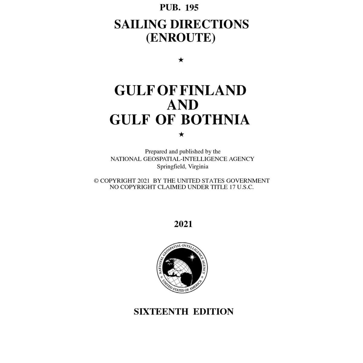 PUB 195 Sailing Directions Enroute: Gulf of Finland and Gulf of Bothnia (Current Edition) - Life Raft Professionals