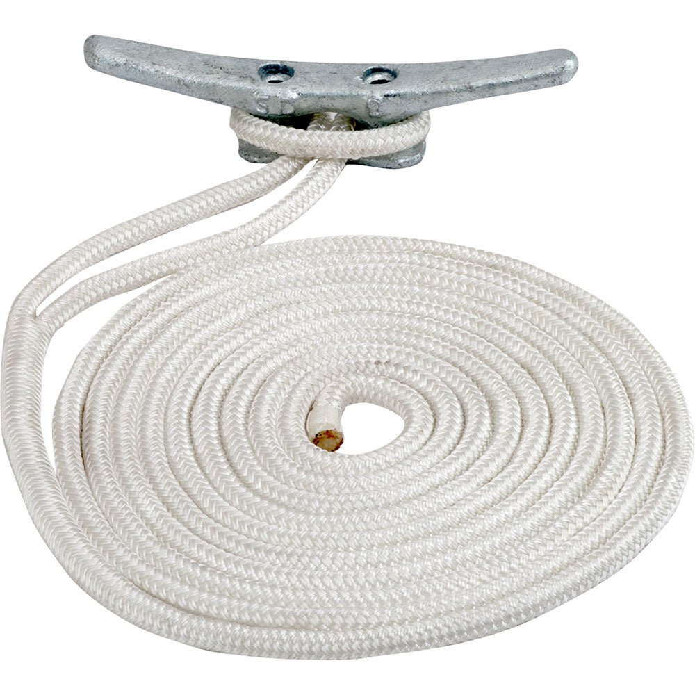 Sea-Dog Double Braided Nylon Dock Line - 1/2" x 10 - White - Life Raft Professionals