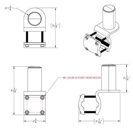 TACO ShadeFin Mini Square Tube Rail Mount - Life Raft Professionals