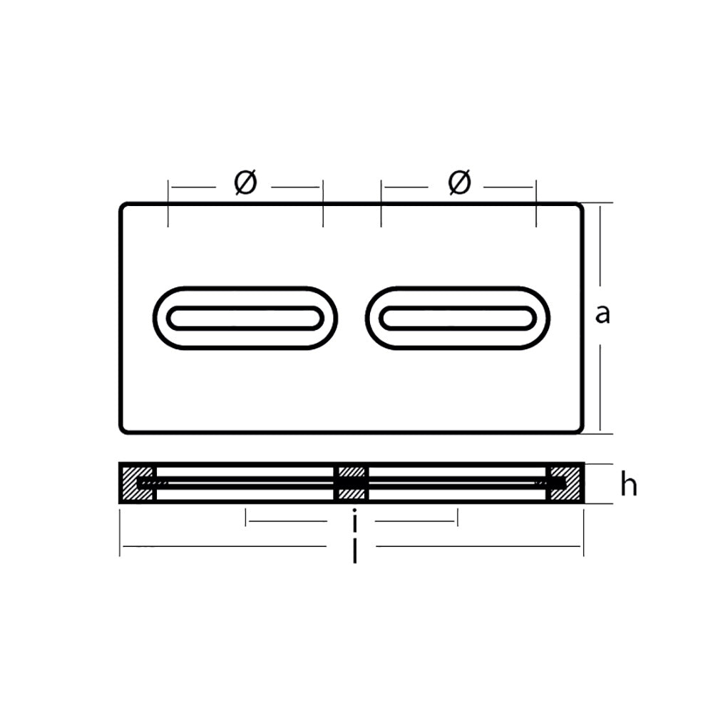 Tecnoseal Rectangular Zinc Plate Anode w/Inserts - 12" x 6" x 1" - Life Raft Professionals