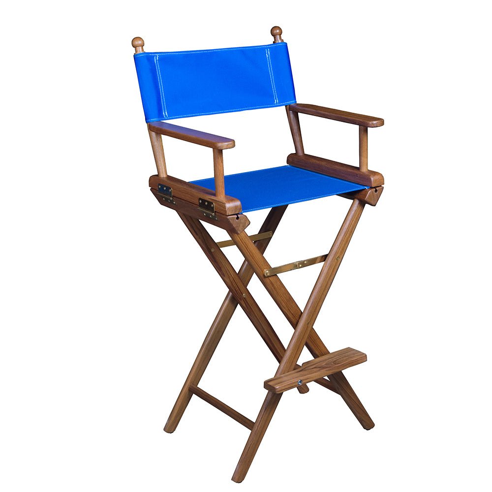 Whitecap Captains Chair w/Blue Seat Covers - Teak - Life Raft Professionals