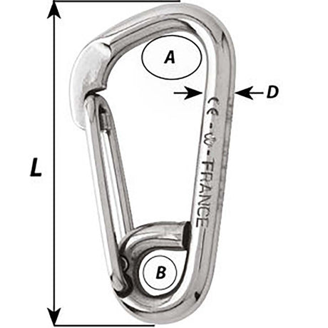 Wichard Asymmetric Carbine Hook - Length 100mm - 13/32" - Life Raft Professionals