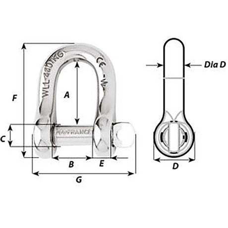 Wichard Captive Pin D Shackle - Diameter 4mm - 5/32" - Life Raft Professionals