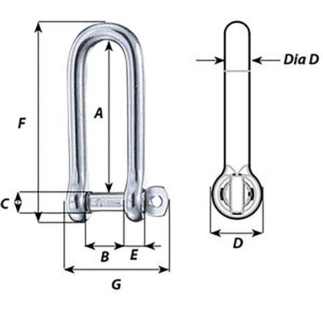 Wichard Captive Pin Long D Shackle - Diameter 4mm - 5/32" - Life Raft Professionals