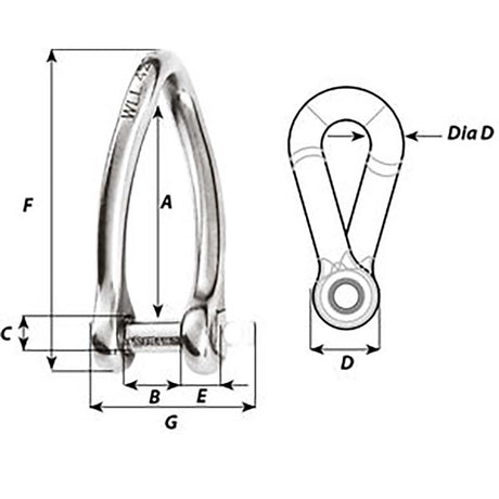 Wichard Captive Pin Twisted Shackle - Diameter 8mm - 5/16" - Life Raft Professionals