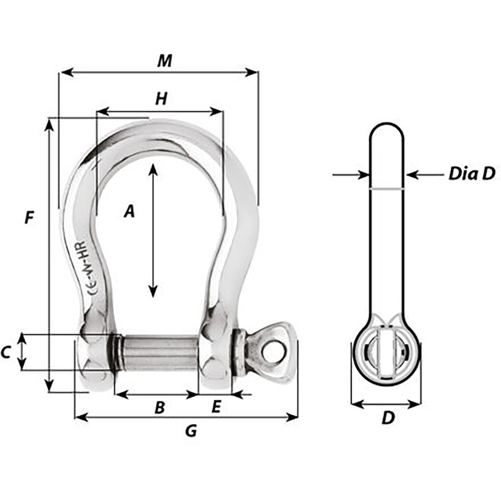 Wichard HR Bow Shackle - 10mm Pin Diameter - Life Raft Professionals