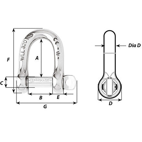 Wichard Self-Locking D Shackle - 12mm Diameter - 15/32" - Life Raft Professionals