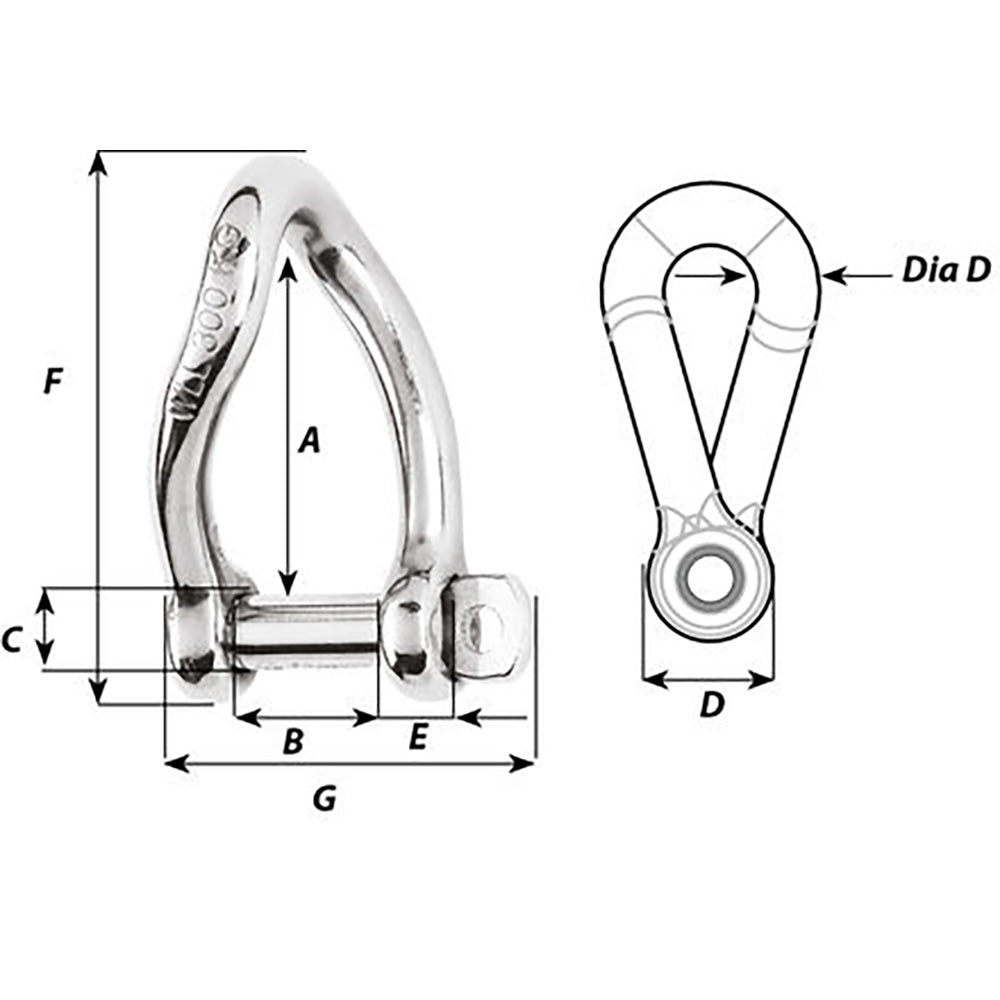 Wichard Self-Locking Twisted Shackle - 10mm Diameter - 13/32" - Life Raft Professionals