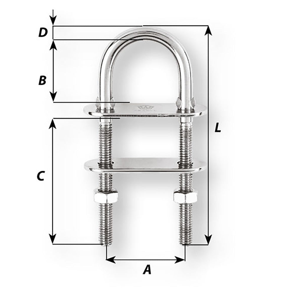 Wichard U-Bolt Pad Eye - 10mm Diameter - 25/64" - 90mm Length - 3-35/64" - Life Raft Professionals